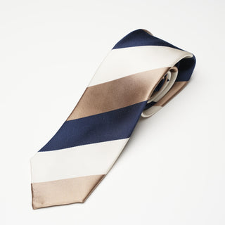 レップ サテン 三段ストライプネクタイ 丹後産 ハンドロール加工 Triple block stripe silk tie(NV)