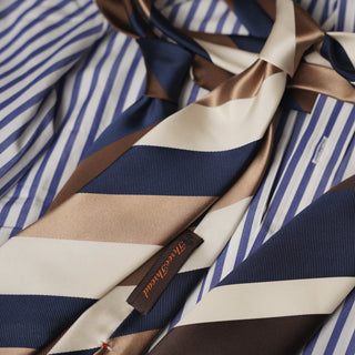 レップ サテン 三段ストライプネクタイ 丹後産 ハンドロール加工 Triple block stripe silk tie(NV)
