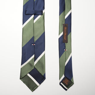 レップ ブロックストライプネクタイ 丹後産 ハンドロール加工 Block stripe repp silk tie(GN)