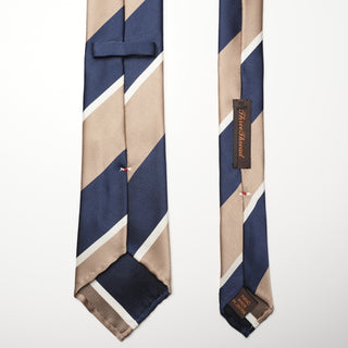 レップ ブロックストライプネクタイ 丹後産 ハンドロール加工 Block stripe repp silk tie(BE)