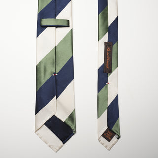 レップ サテン 三段ストライプネクタイ 丹後産 ハンドロール加工 Triple block stripe silk tie(GN)