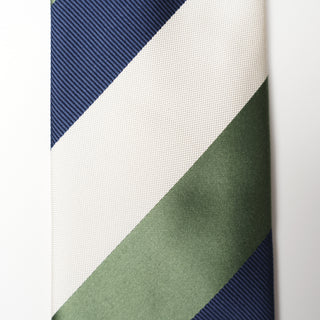 レップ サテン 三段ストライプネクタイ 丹後産 ハンドロール加工 Triple block stripe silk tie(GN)