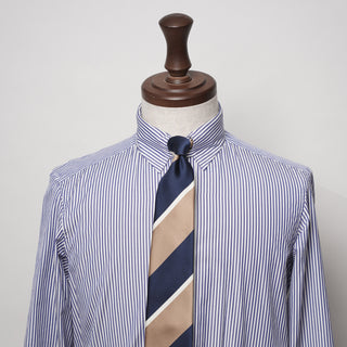 レップ ブロックストライプネクタイ 丹後産 ハンドロール加工 Block stripe repp silk tie(BE)