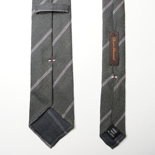 シルクウール ストライプネクタイ 丹後産 ハンドロール加工 SW stripe tie2（GN)