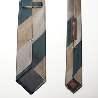 レップストライプシルクタイ1 丹後産 ハンドロール加工 Repp Stripe Silk tie1(GN)