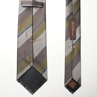 レップストライプシルクタイ3丹後産 ハンドロール加工 Repp Stripe Silk tie3(BR)