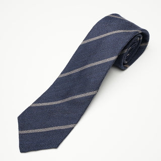 シルクウール ストライプネクタイ 丹後産 ハンドロール加工 SW stripe tie2（NV)