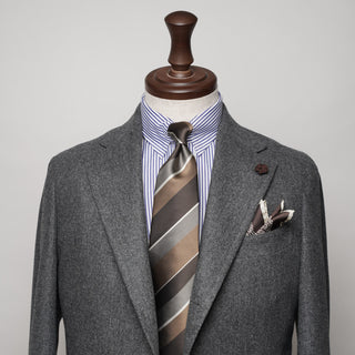 レップストライプシルクタイ3丹後産 ハンドロール加工 Repp Stripe Silk tie3(BE)