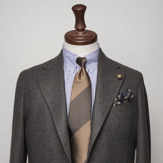 レップストライプシルクタイ2丹後産 ハンドロール加工 Repp Stripe Silk tie2(BE)