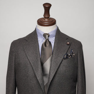 レップストライプシルクタイ2丹後産 ハンドロール加工 Repp Stripe Silk tie2(GR)