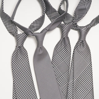 ハウンドトゥース（千鳥柄）小柄ネクタイ 丹後産 ハンドロール加工Small Hounds thooth tie（BK）