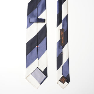 レップ サテン 三段ストライプネクタイ 丹後産 ハンドロール加工 Triple block stripe silk tie(BL)