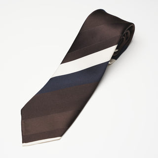 レップ サテン ストライプネクタイ 丹後産 ハンドロール加工 Repp satin stripe silk tie(BR)