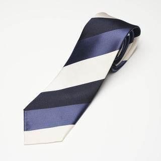 レップ サテン 三段ストライプネクタイ 丹後産 ハンドロール加工 Triple block stripe silk tie(BL)