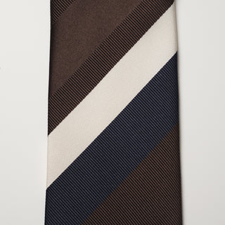 レップ サテン ストライプネクタイ 丹後産 ハンドロール加工 Repp satin stripe silk tie(BR)