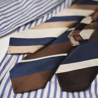 レップ ブロックストライプネクタイ 丹後産 ハンドロール加工 Block stripe repp silk tie(NV)